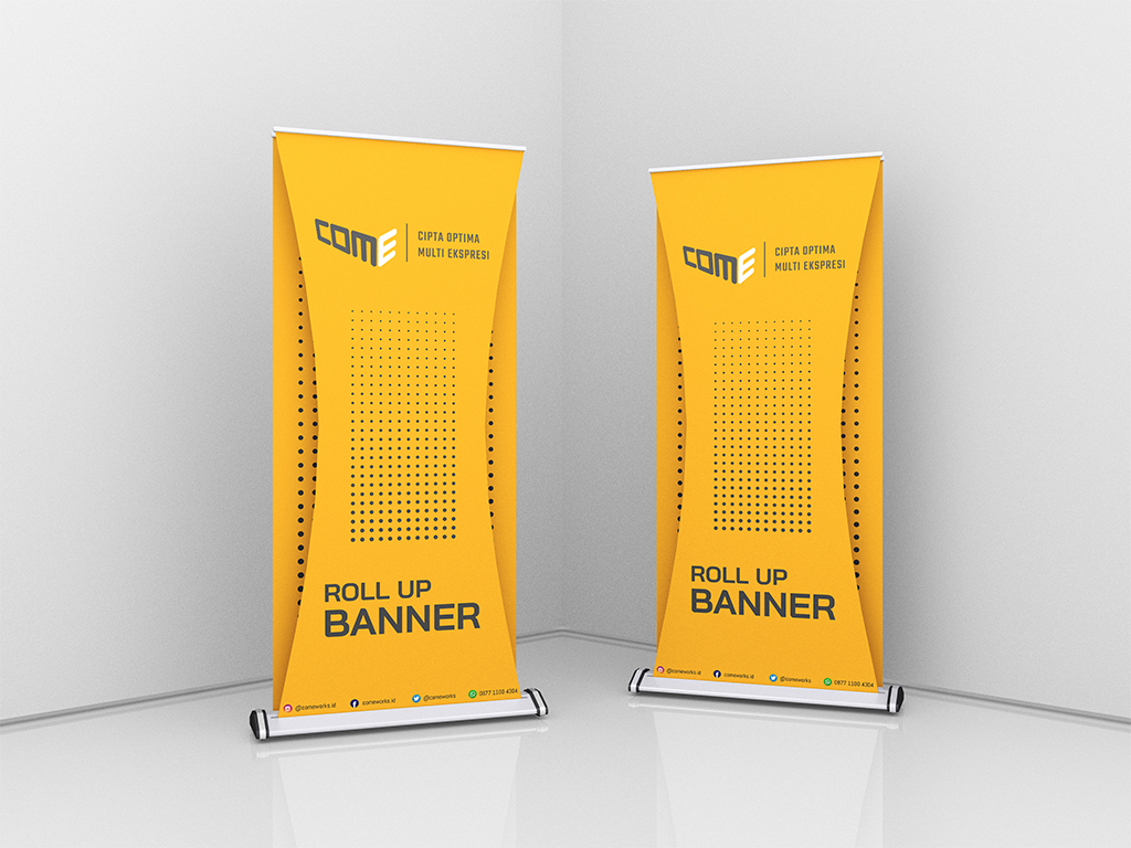 Roll Up Banner merupakan media promosi Menarik & Simpel comeworksid vendor booth event 2022